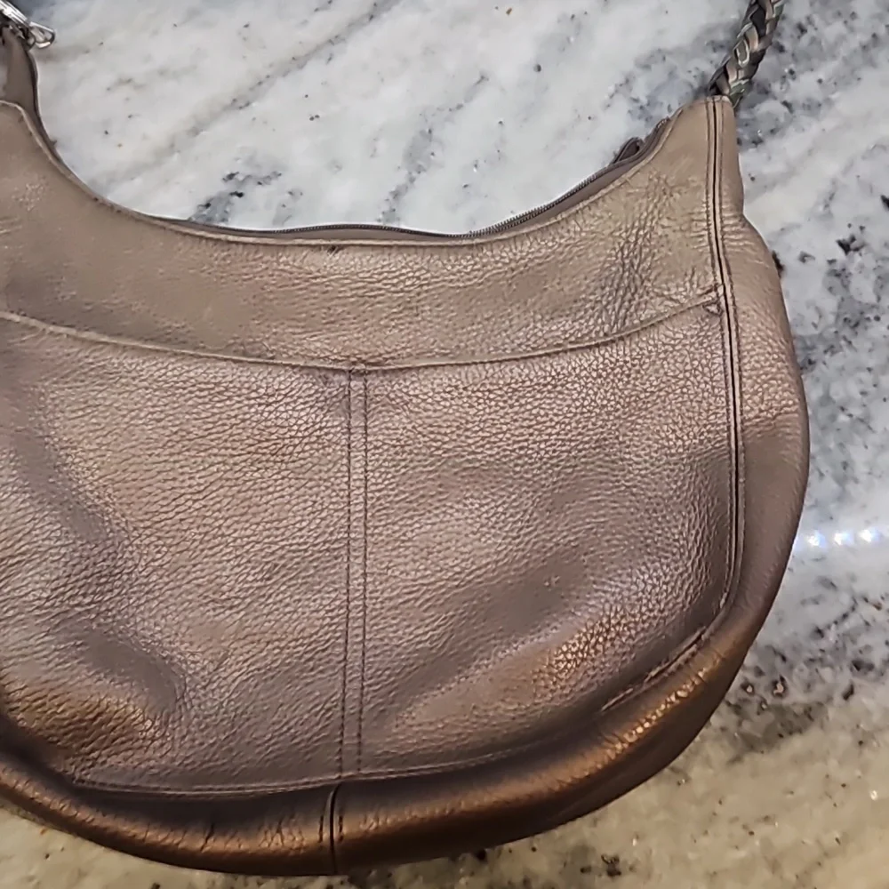 Brighton handbag  brown metallic nuetral with Heart Tassel